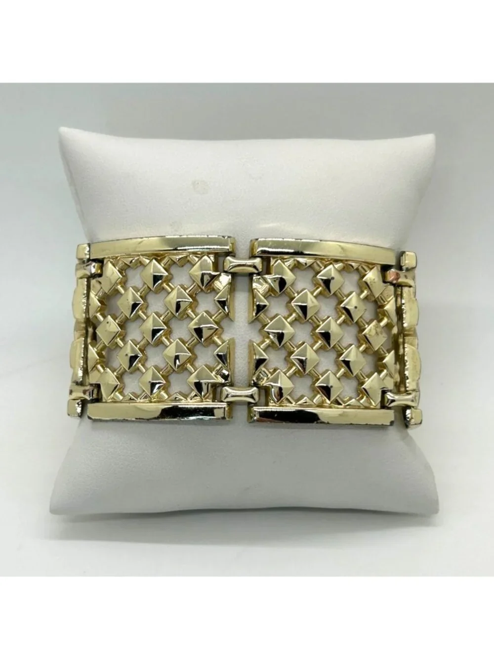 Wide Panel Bracelet Gold-Tone Statement With Fold-Over Clasp 7.5 